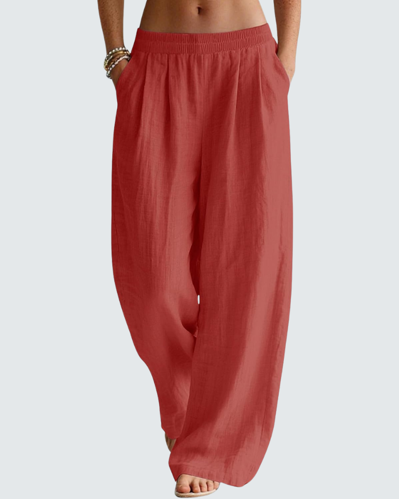 Pantalón Palazzo Mujer en Lino – Cómodo, con Bolsillos y Cintura Elástica