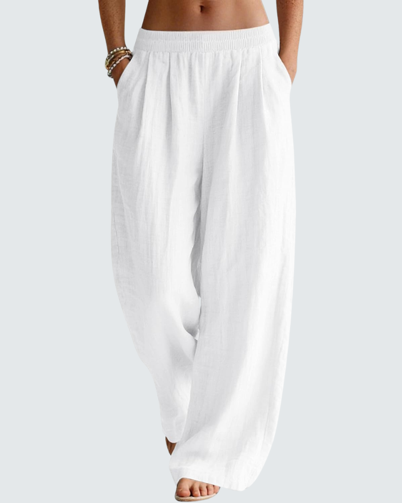 Pantalón Palazzo Mujer en Lino – Cómodo, con Bolsillos y Cintura Elástica