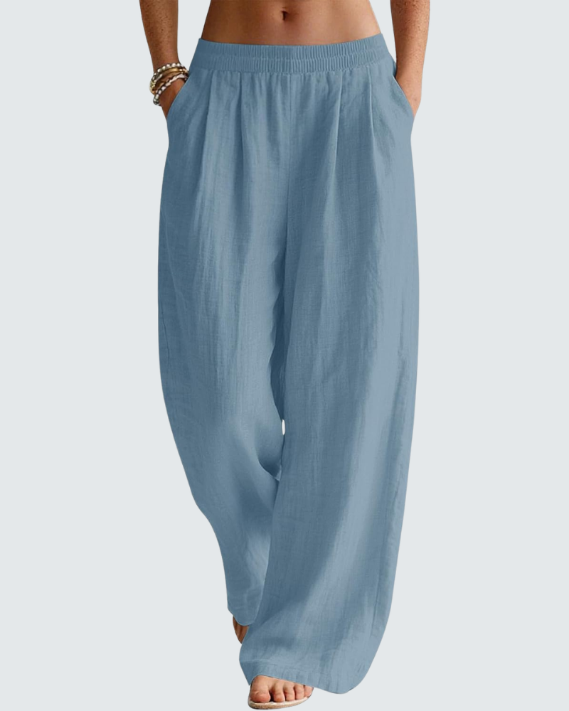 Pantalón Palazzo Mujer en Lino – Cómodo, con Bolsillos y Cintura Elástica