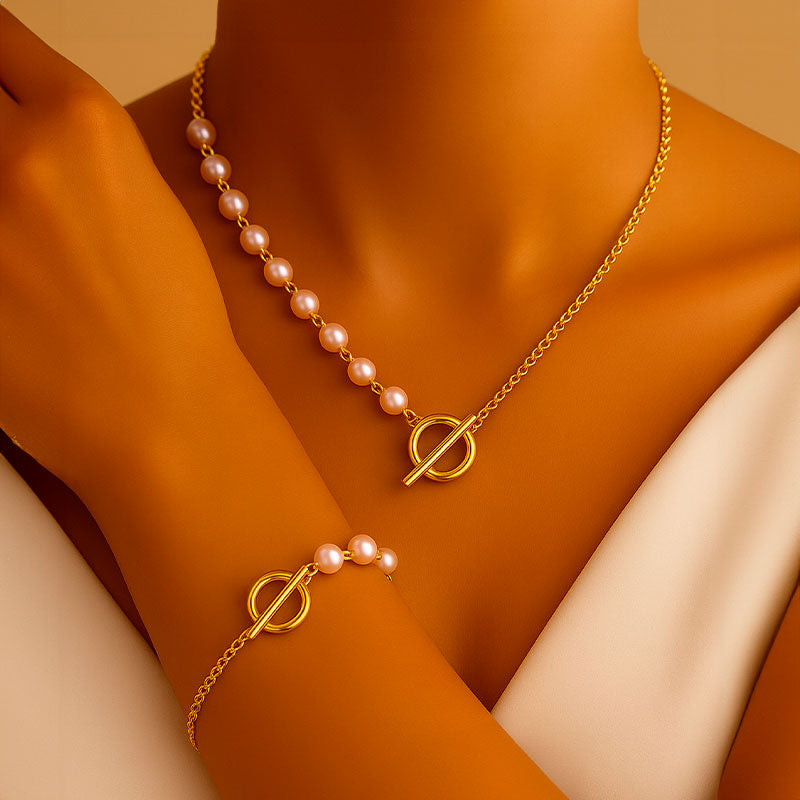 Conjunto de Collar y Pulsera Indira - Color Dorado