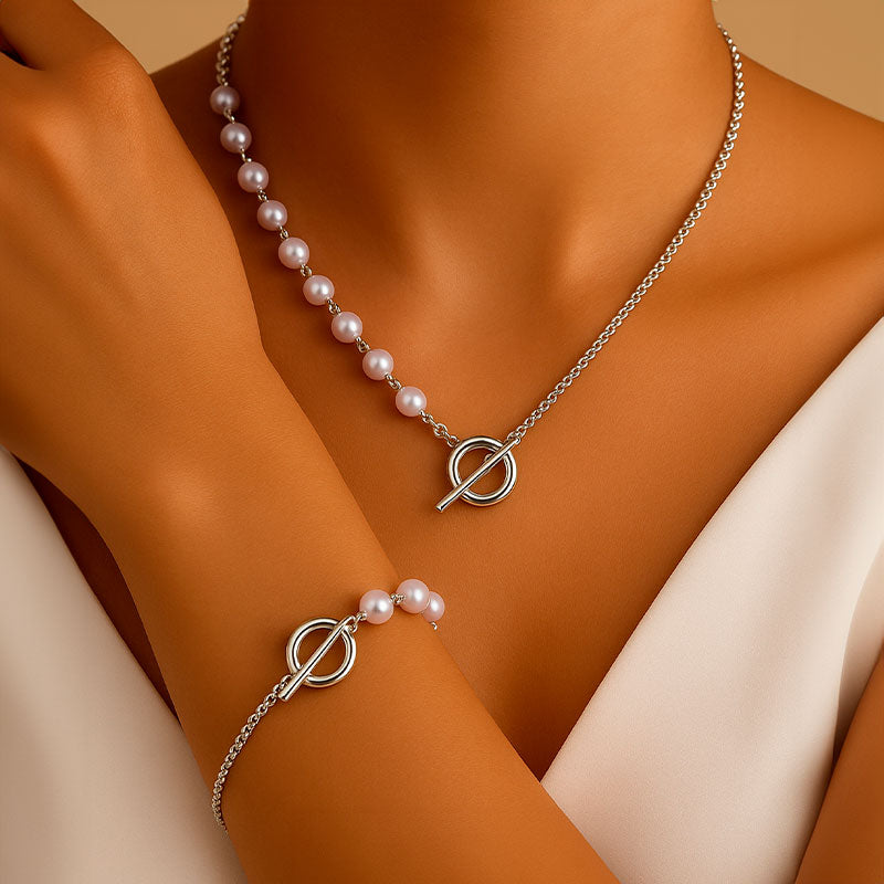 Conjunto de Collar y Pulsera Indira - Color Plateado