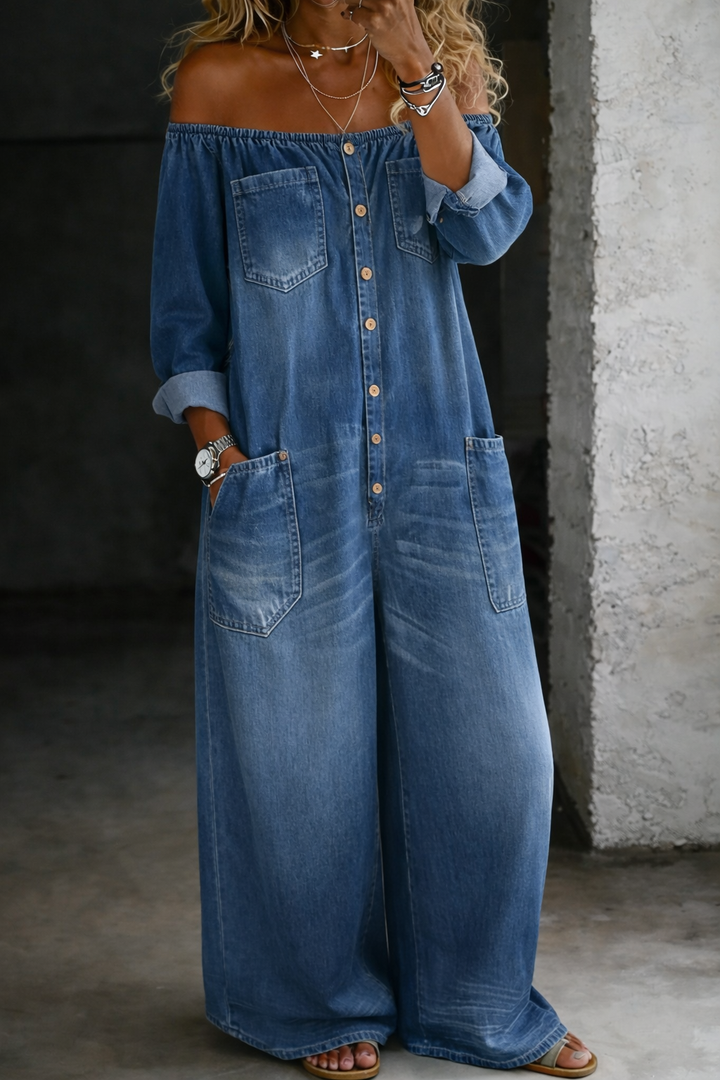 Sabina™ | Off-Shoulder Long Sleeve Denim Top