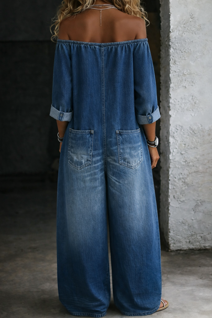Sabina™ | Off-Shoulder Long Sleeve Denim Top