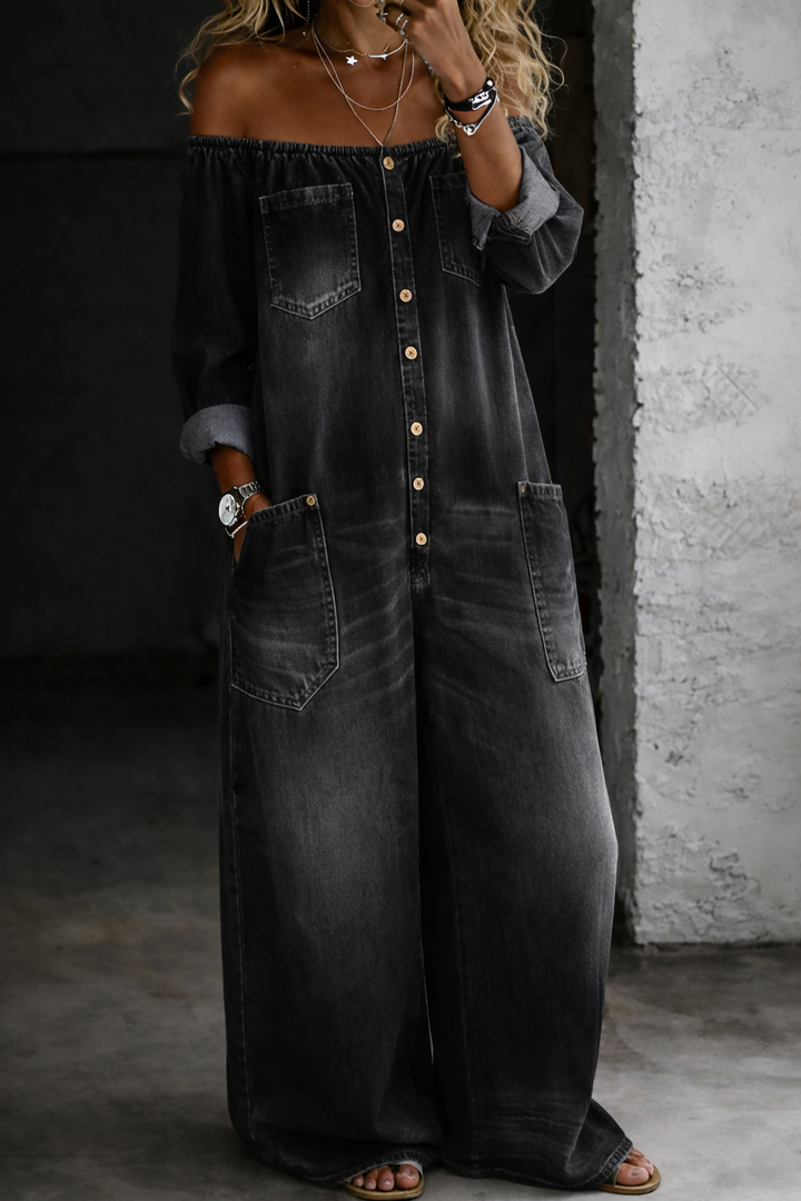 Sabina™ | Off-Shoulder Long Sleeve Denim Top