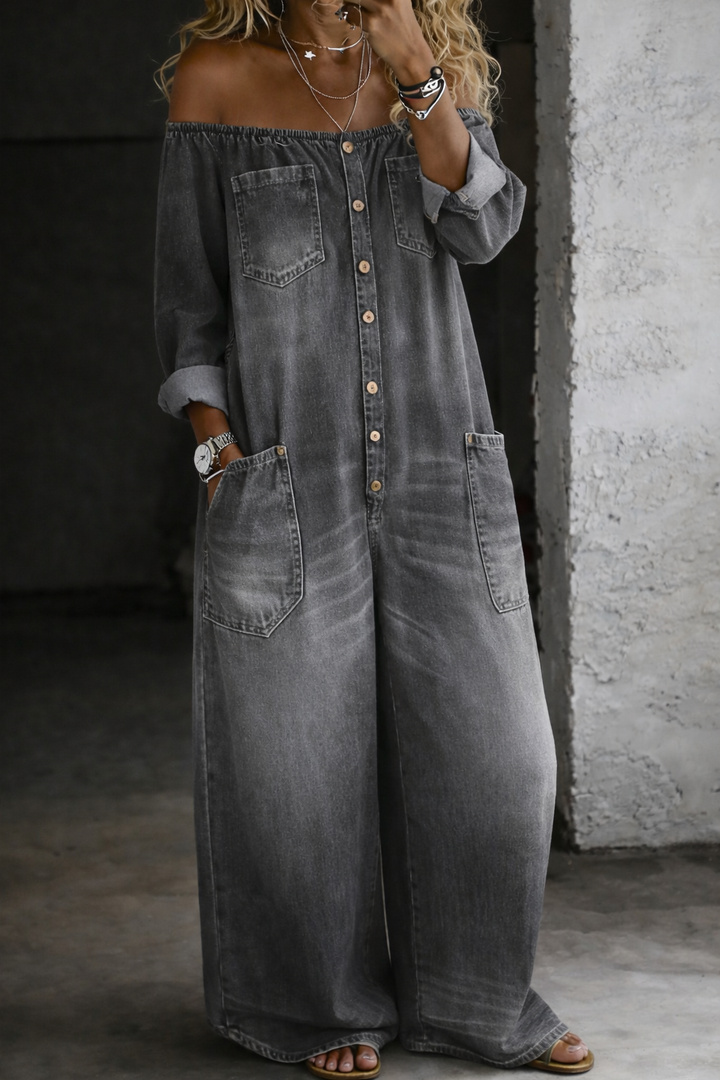 Sabina™ | Off-Shoulder Long Sleeve Denim Top