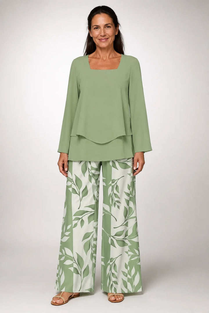 Esperanza™ | Conjunto Verde con Pantalón de Motivo de Hojas
