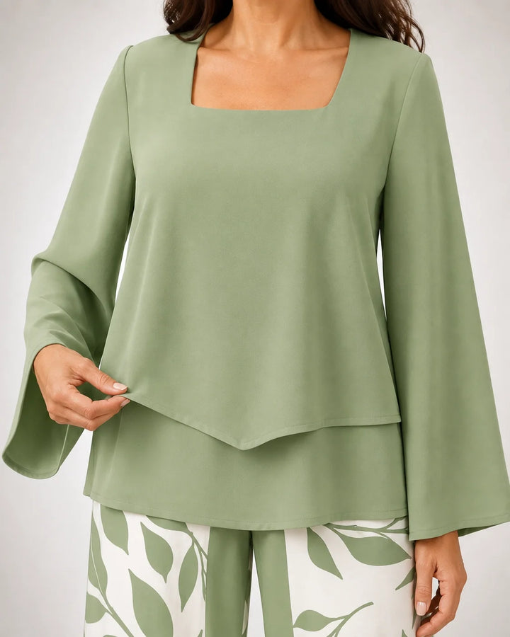 Esperanza™ | Conjunto Verde con Pantalón de Motivo de Hojas