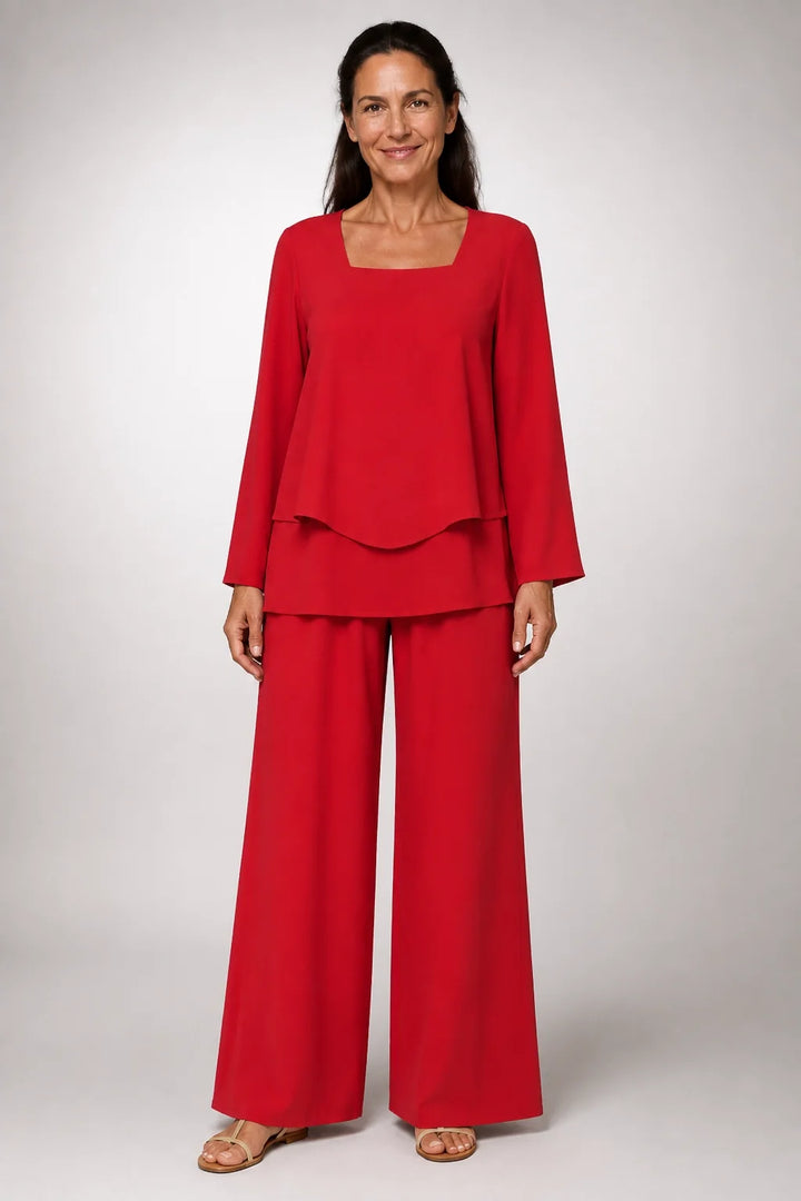 Marcelina™ | Conjunto de Cuello Cuadrado en Rojo