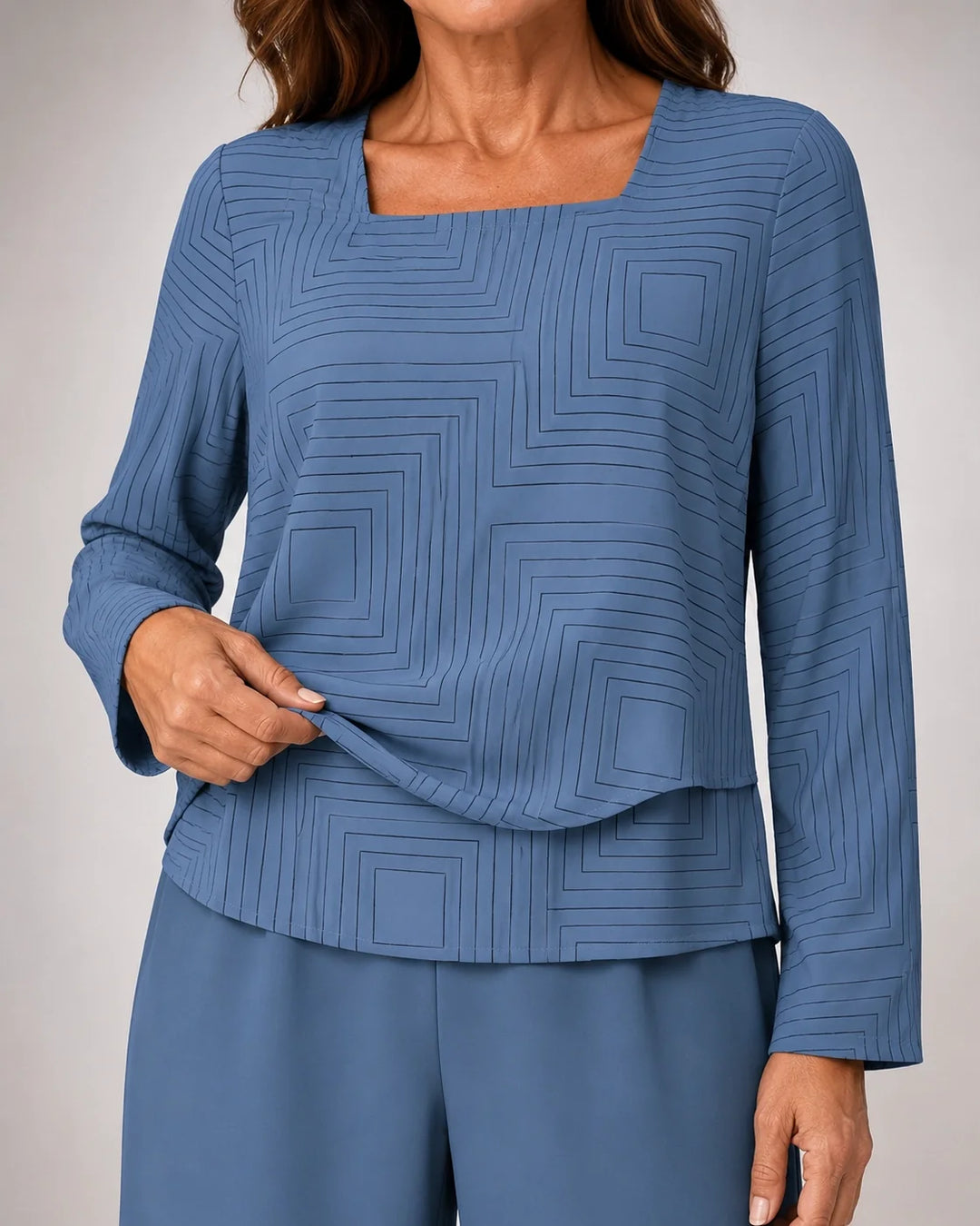Celestina™ | Conjunto Azul con Cuello Cuadrado