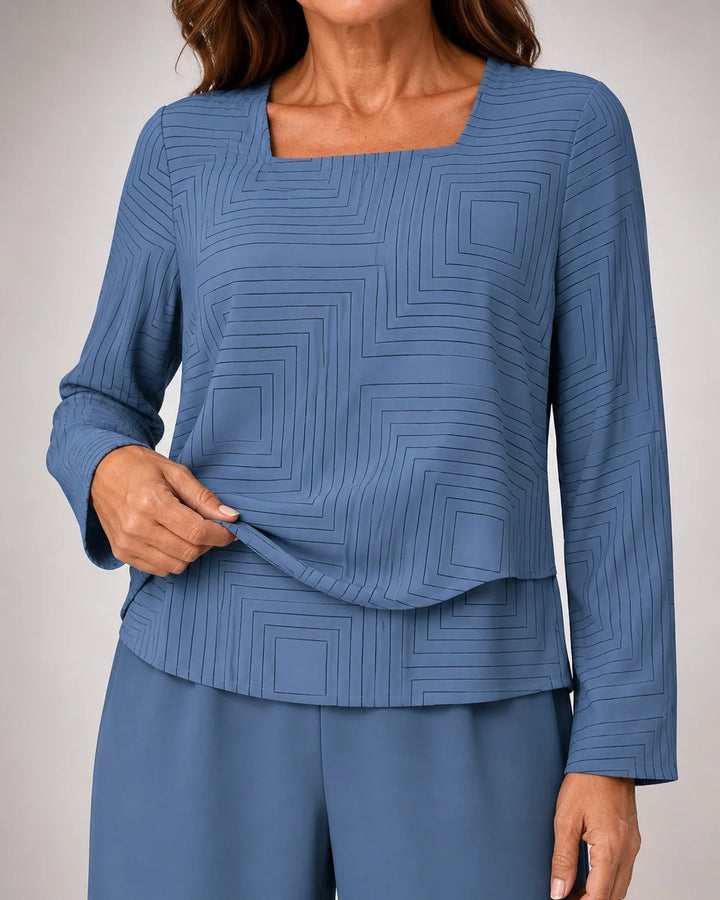 Celestina™ | Conjunto Azul con Cuello Cuadrado