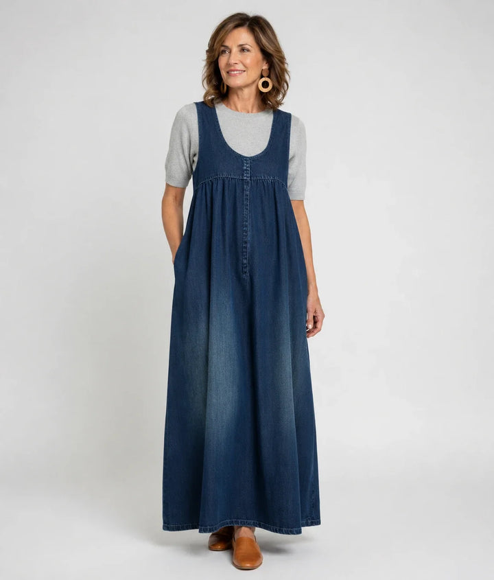 Gumersinda™ | Vestido Maxi de Jean Lavado con Tirantes