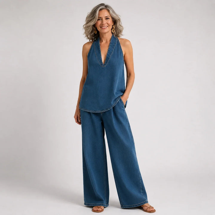 Maravillas™ | Conjunto de Top Vaquero y Pantalón Wide Leg