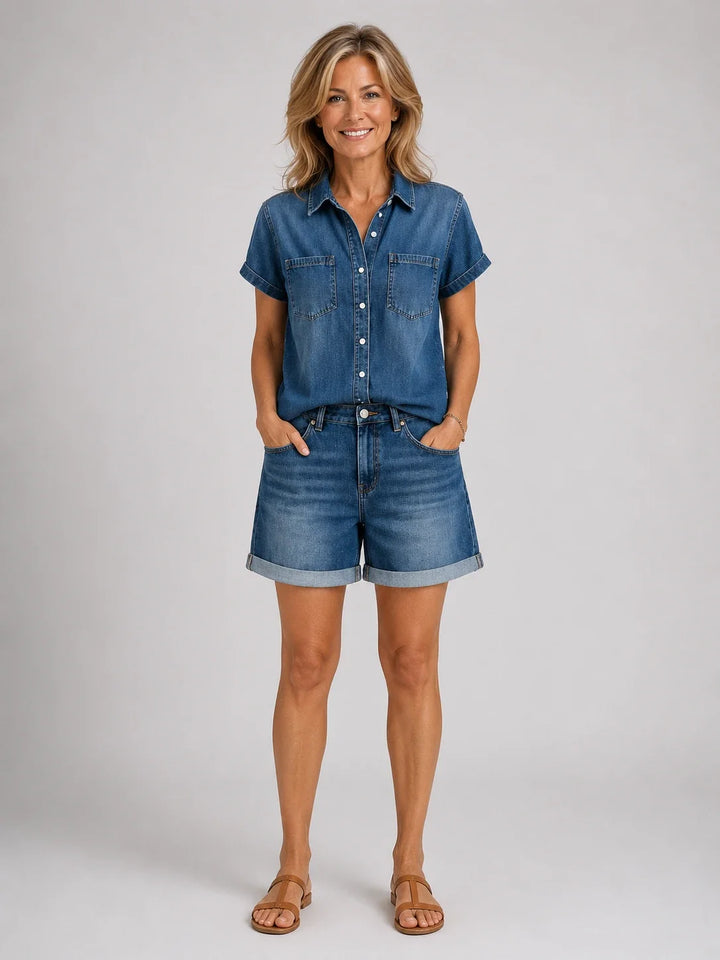 Purificación™ | Conjunto de camisa de manga corta y short vaquero