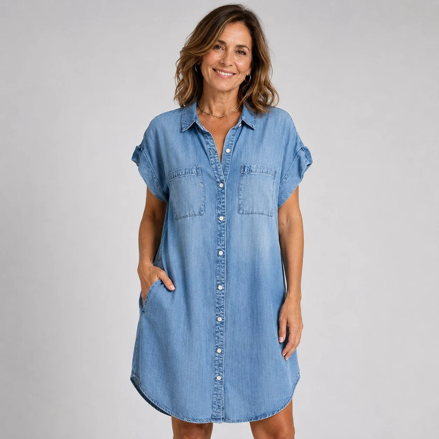 Venancia · Vestido corto tipo chemise de manga corta con botones - Raúl & Sara Madrid