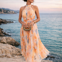 Vestido maxi halter con estampado acuarela - Raúl & Sara Madrid
