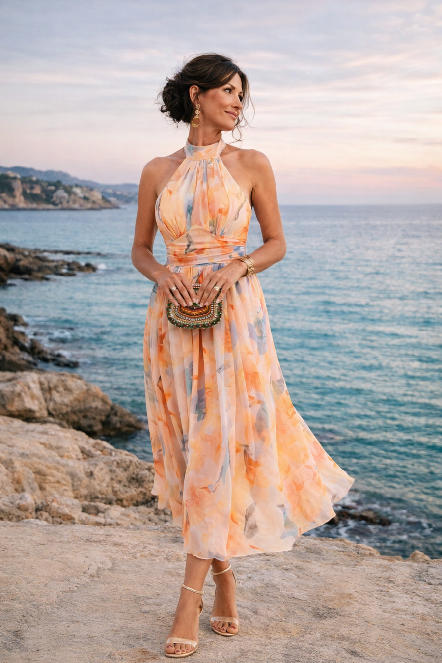 Vestido maxi halter con estampado acuarela - Raúl & Sara Madrid