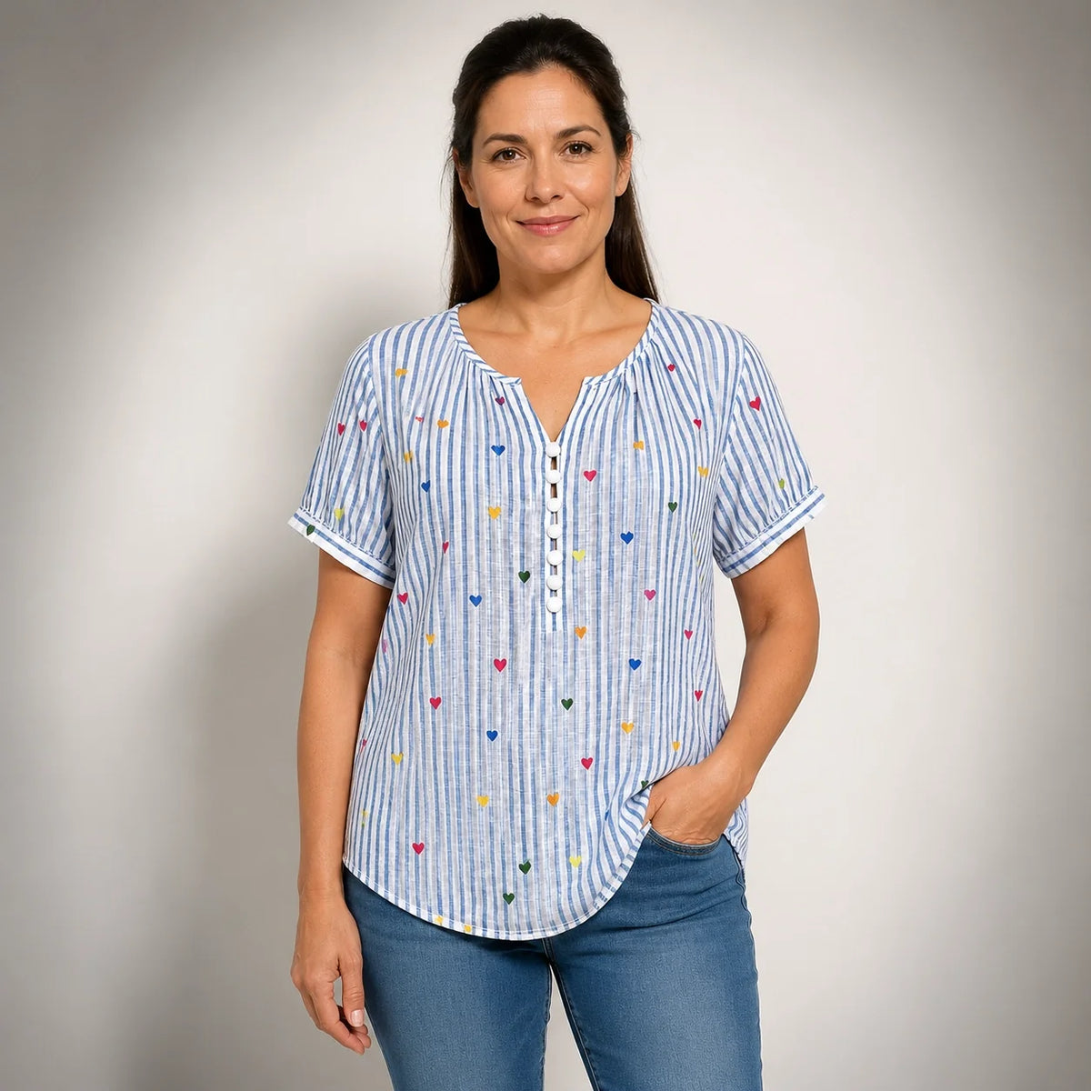 Cristina · Camisa de Rayas con Diseño de Corazones - Raúl & Sara Madrid