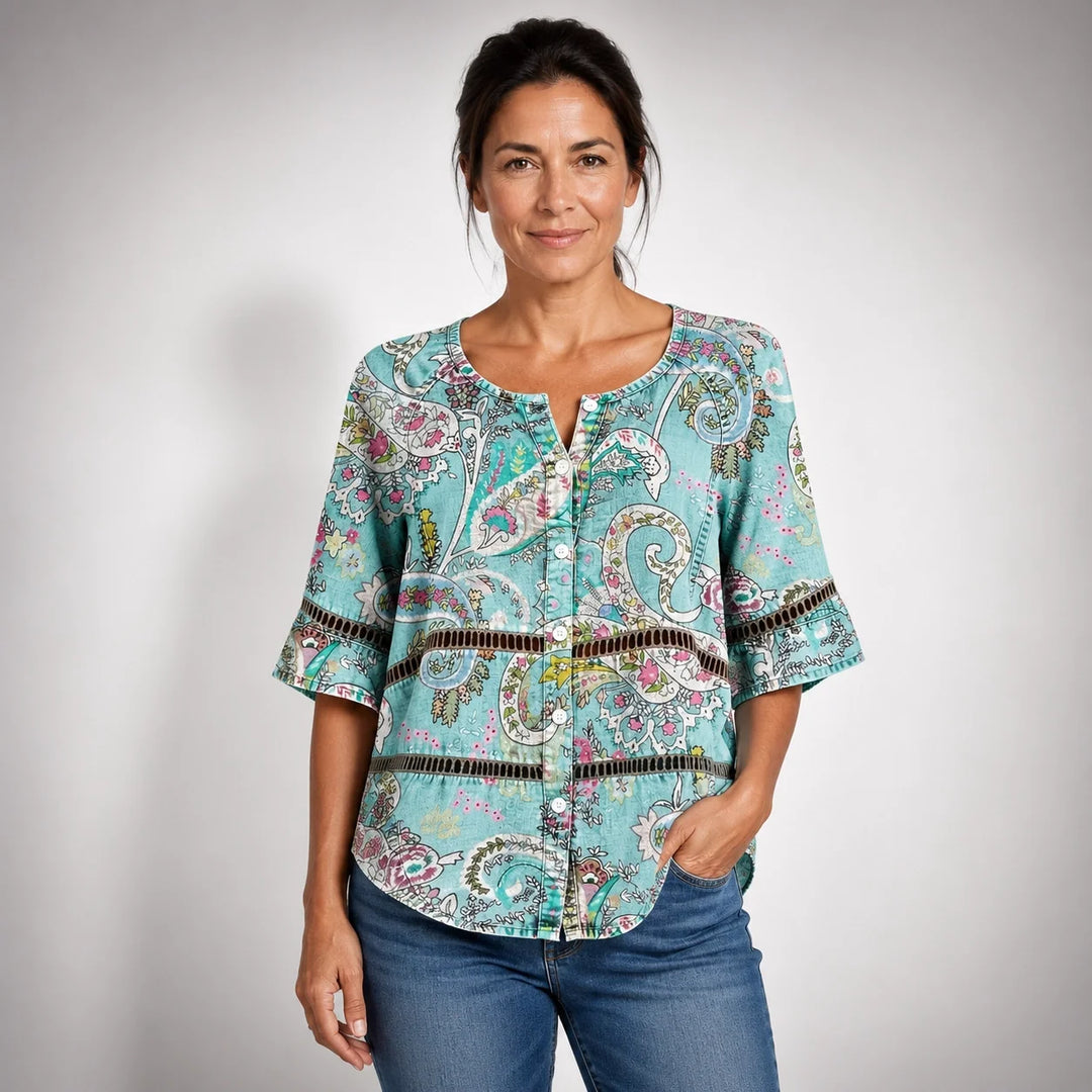 Consuelo™ | Camisa Vintage con Estampado Paisley y Mangas Tres Cuartos