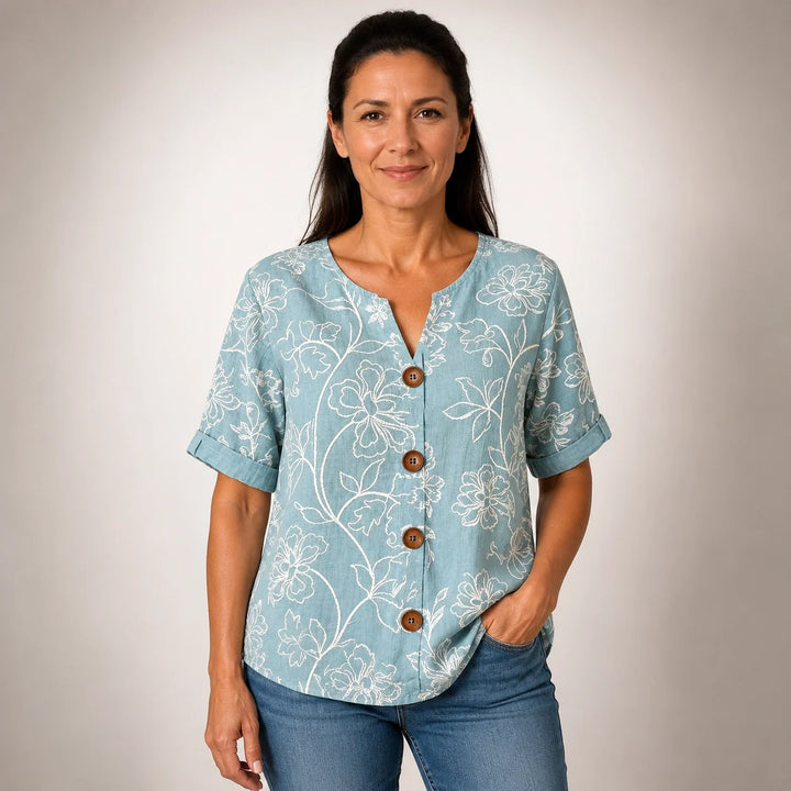 Rosalía™ | Blusa Vintage Floral con Botones y Manga 3/4
