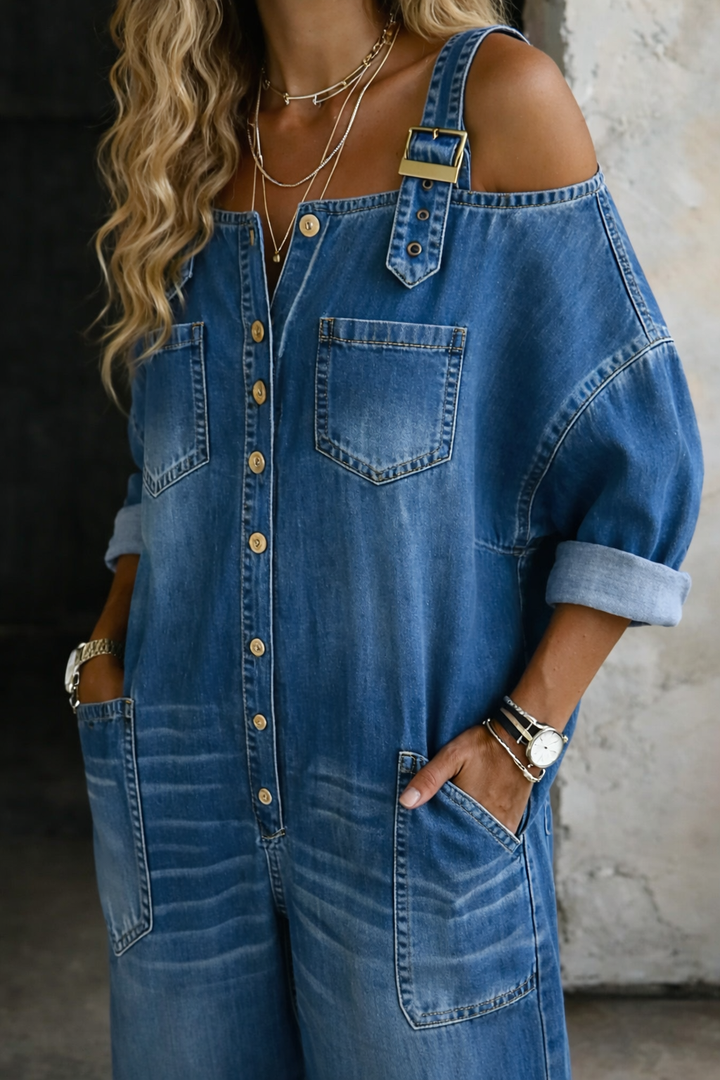 Nicolasa™ | Vestido Maxi de Jean con Hombros al Descubierto