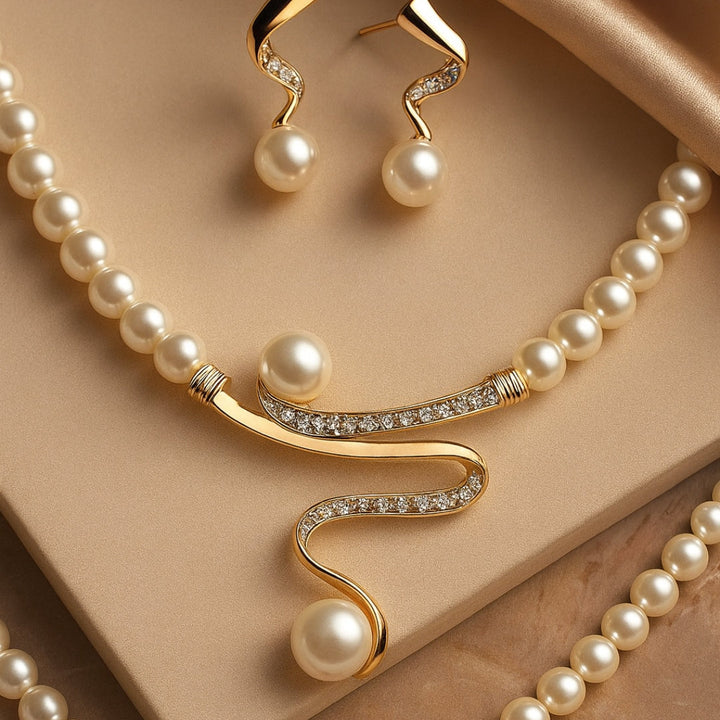 Conjunto de collar y aretes con perlas naturales