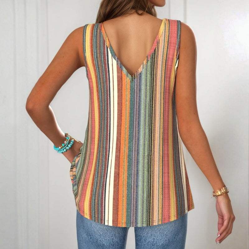 Verónica™ | Camiseta de Tirantes a Rayas Multicolores con Botones