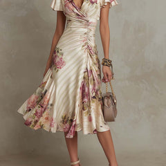 Vestido midi de satén floral elegante retro - Raúl & Sara Madrid