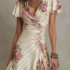 Vestido midi de satén floral elegante retro - Raúl & Sara Madrid