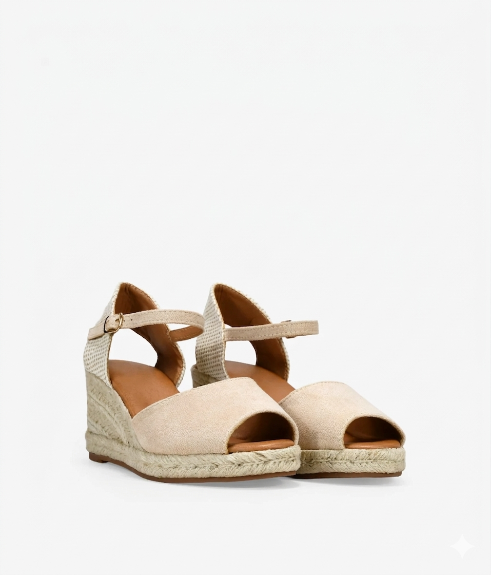 Sandalias beige con cuña de esparto - Raúl & Sara Madrid