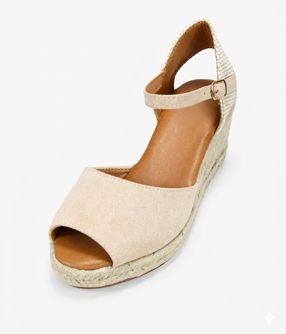 Sandalias beige con cuña de esparto - Raúl & Sara Madrid