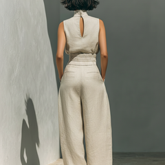 Conjunto minimalista para mujer de top sin mangas y pantalón ancho en algodón y lino - Raúl & Sara Madrid