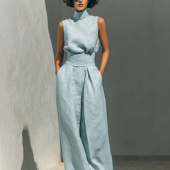 Conjunto minimalista para mujer de top sin mangas y pantalón ancho en algodón y lino - Raúl & Sara Madrid