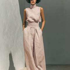 Conjunto minimalista para mujer de top sin mangas y pantalón ancho en algodón y lino - Raúl & Sara Madrid