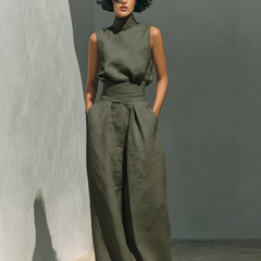 Conjunto minimalista para mujer de top sin mangas y pantalón ancho en algodón y lino - Raúl & Sara Madrid