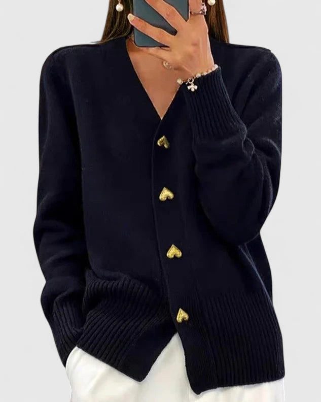 Button-Detail Smart Knit Sweater
