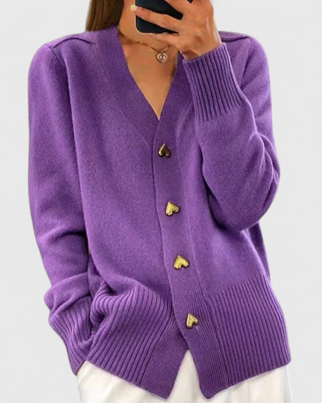 Button-Detail Smart Knit Sweater