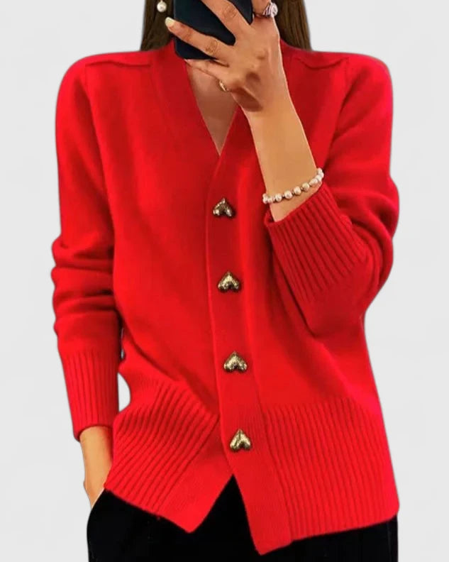 Button-Detail Smart Knit Sweater