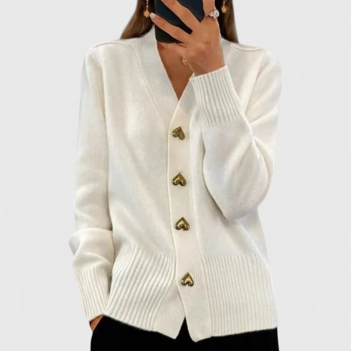 Button-Detail Smart Knit Sweater