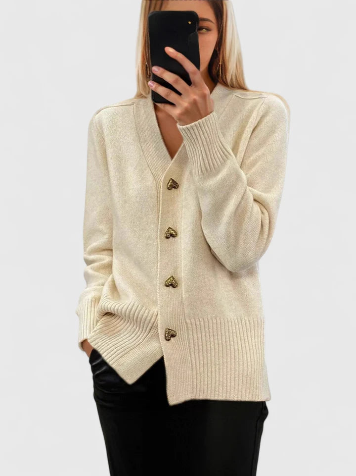 Button-Detail Smart Knit Sweater