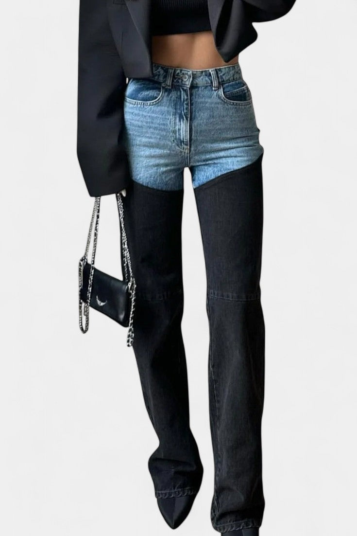 Mijie Jeans de Cintura Alta con Detalles de Patchwork y Corte Recto - Raúl & Sara Madrid