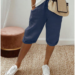 Pantalón capri informal de algodón y lino para mujer - Raúl & Sara Madrid