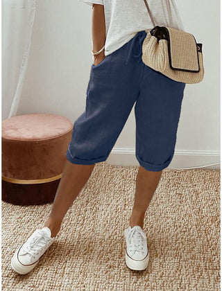Pantalón capri informal de algodón y lino para mujer - Raúl & Sara Madrid