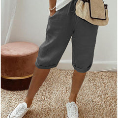 Pantalón capri informal de algodón y lino para mujer - Raúl & Sara Madrid