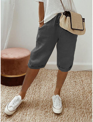 Pantalón capri informal de algodón y lino para mujer - Raúl & Sara Madrid