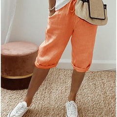 Pantalón capri informal de algodón y lino para mujer - Raúl & Sara Madrid