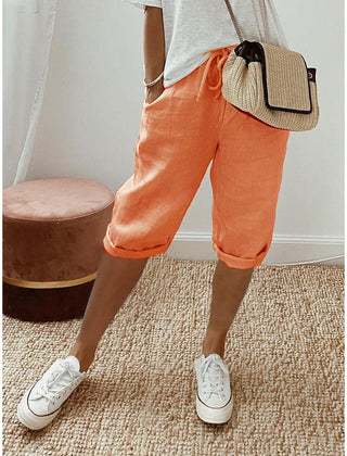 Pantalón capri informal de algodón y lino para mujer - Raúl & Sara Madrid
