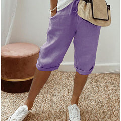 Pantalón capri informal de algodón y lino para mujer - Raúl & Sara Madrid
