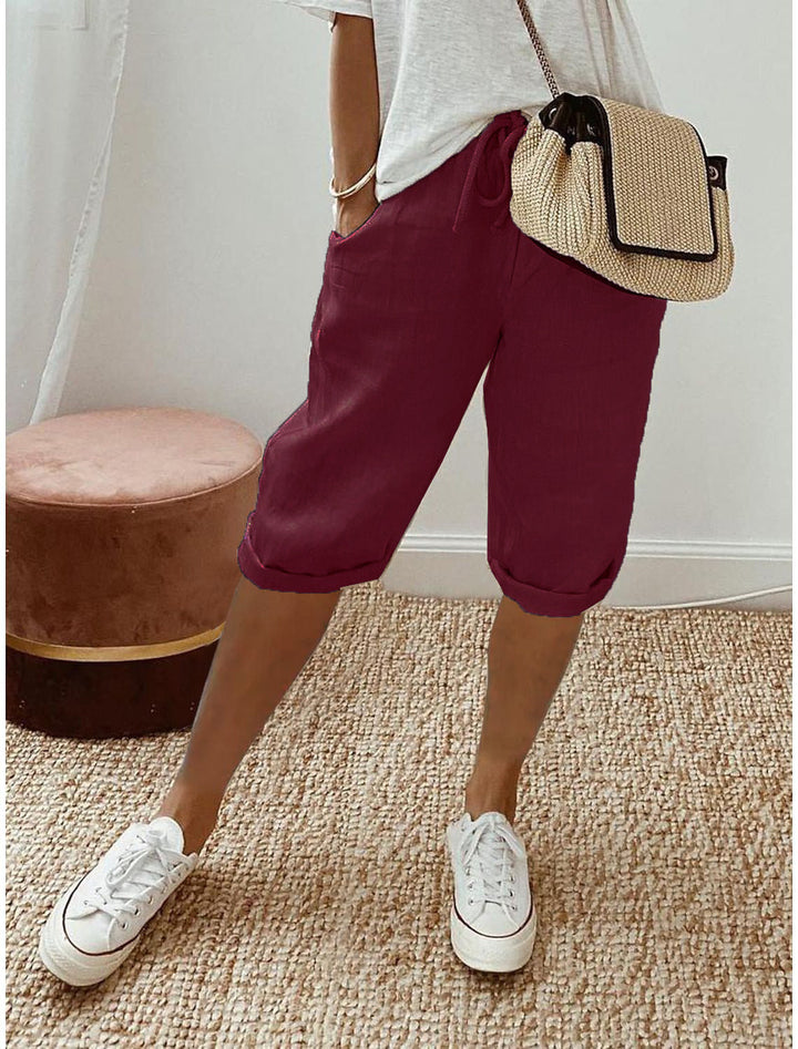 Pantalón capri informal de algodón y lino para mujer