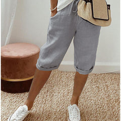 Pantalón capri informal de algodón y lino para mujer - Raúl & Sara Madrid