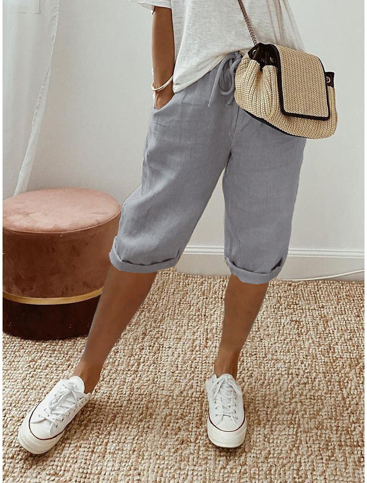 Pantalón capri informal de algodón y lino para mujer